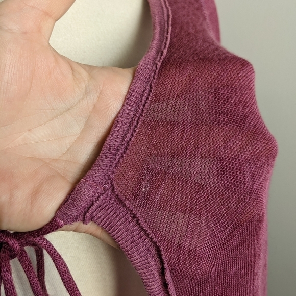 WE the Free Linen Blend Henley low V Neck with ties Oversized L Cranberry Plum - Picture 10 of 12